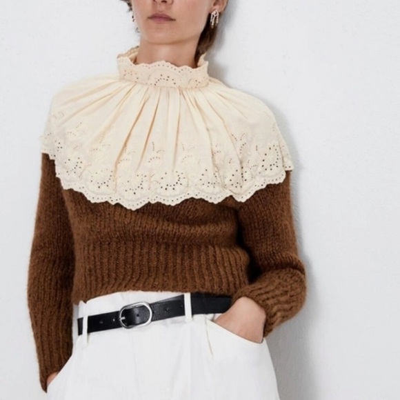 Zara Wool Blend Sweater with lace eyelet neck - Picture 5 of 14